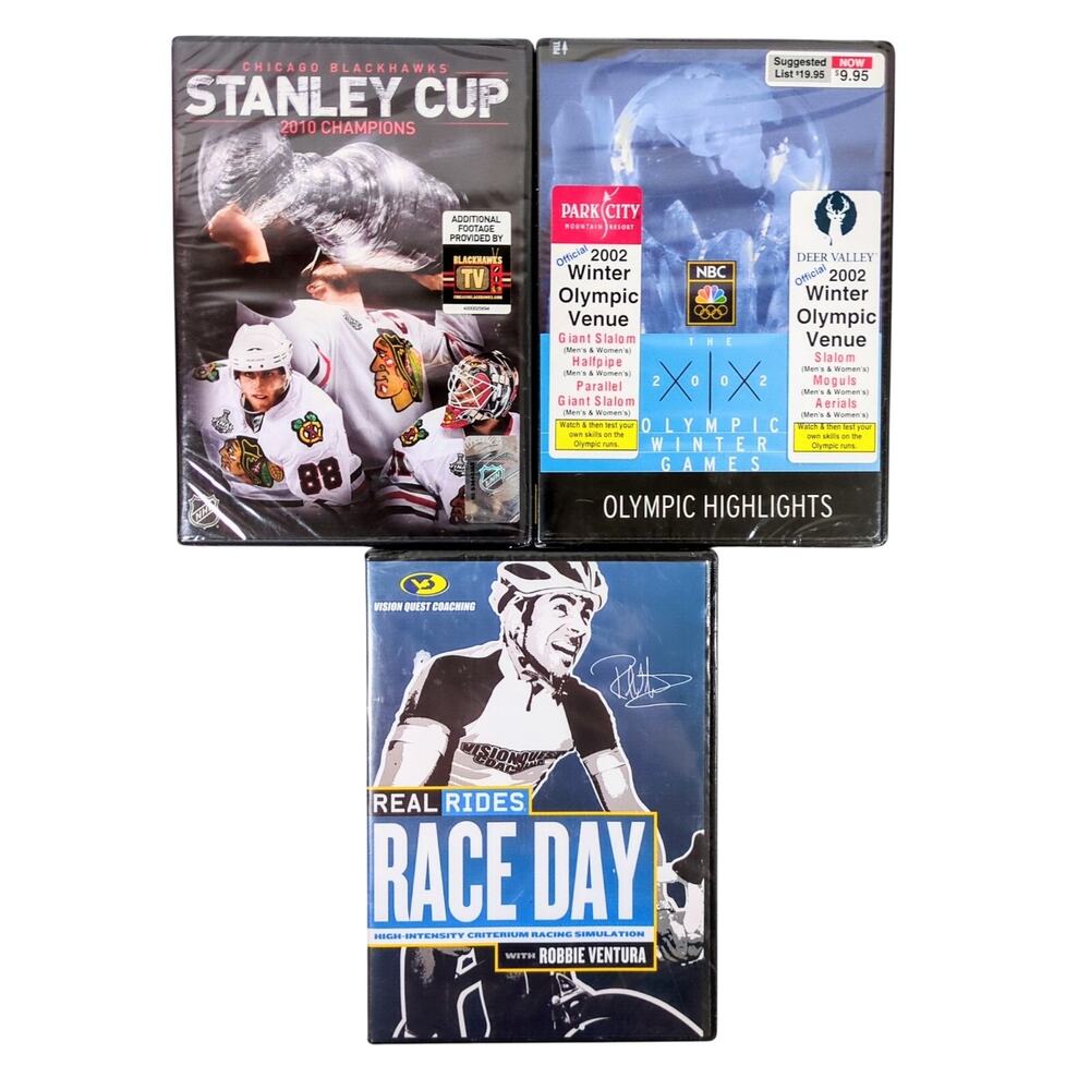 Lot of 3 Sports DVDs: Chicago Blackhawks Stanley Cup, 2002 Winter Olympics, Real